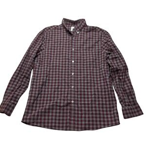 ROWM Button Down Shirt Mens Large Maroon Gray Gingham Plaid Long Sleeve‎ Cotton